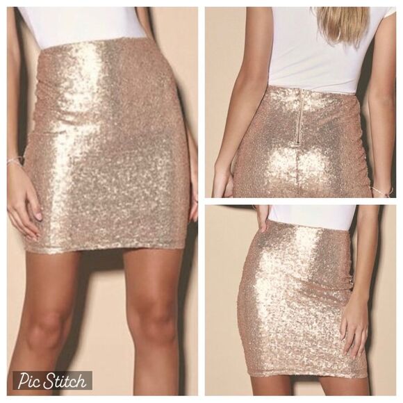 Lulus Love Me Now Wm’s Sz XS Matte Rose Gold Sequin Shimmer Bodycon Mini Skirt - Picture 3 of 11
